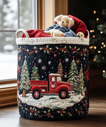Christmas Magic Quilted Laundry Hamper — Festive Holiday Print Foldable Storage Basket, Durable Cotton Organizer For Seasonal Decor & Gift Giving