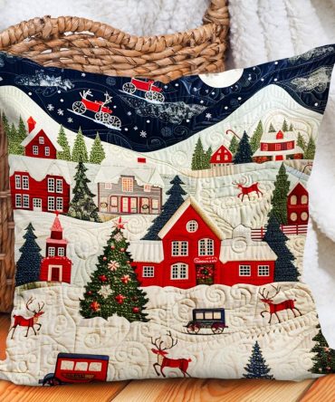 Christmas Night Quilted Pillow Cover - Starry Holiday Throw Pillowcase, Winter Wonderland Motif, Cozy Seasonal Decor