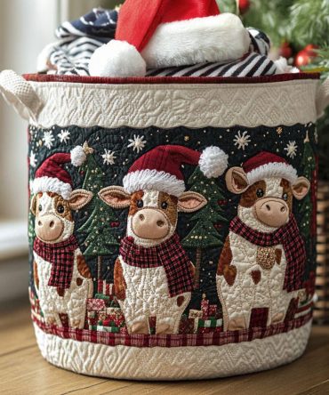 Christmas Pastures Quilted Laundry Hamper — Holiday-Themed Foldable Fabric Storage Basket With Durable Handles