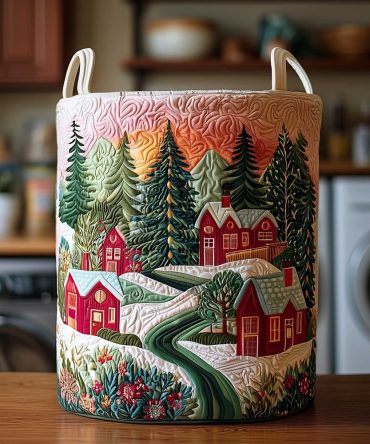 Christmas Town Quilted Laundry Hamper — Festive Holiday Fabric Basket With Durable Handles For Stylish Storage