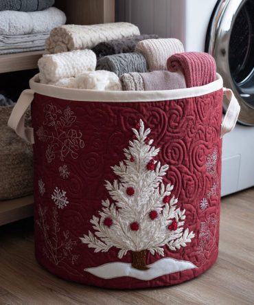 Christmas Tree Quilted Laundry Hamper — Festive Holiday Quilted Laundry Basket With Sturdy Handles, Collapsible Storage & Decorative Design