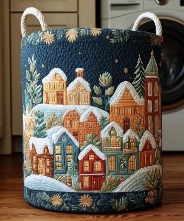 Christmas Village Quilted Laundry Hamper — Scenic Holiday Fabric Basket, Collapsible & Gift-Ready Storage For Seasonal Decor, Linens & Laundry