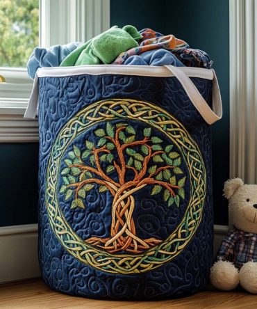 Circle Roots Modern Quilted Foldable Laundry Hamper — Stylish Decorative Fabric Basket With Large Capacity & Easy Handles