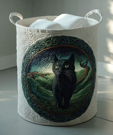Modern Circle Shadow Quilted Fabric Hamper — Chic Foldable Laundry Basket With Handles For Stylish Home Organization & Storage