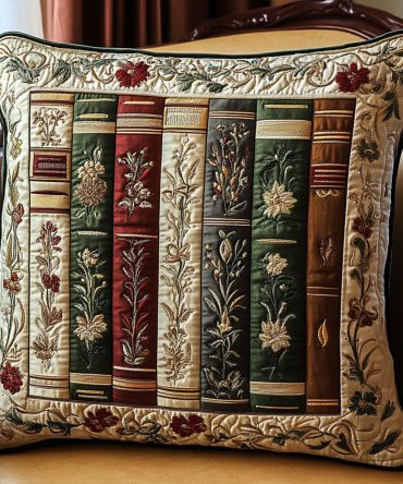 Classic Chapters Quilted Pillow Cover — Timeless Storybook-Inspired Cotton-Blend Accent For Refined Living Room & Library Decor
