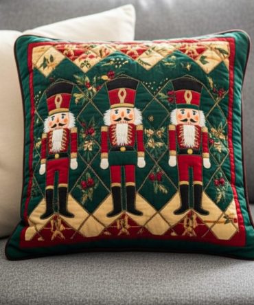 Classic Nutcracker Quilted Pillow Cover — Vintage Holiday Soldier Motif Decorative Throw For Christmas Mantel, Soft Quilted Accent For Home