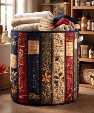 Vintage Book Haven Quilted Laundry Hamper — Large Decorative Fabric Storage Basket With Sturdy Handles, Foldable & Stylish