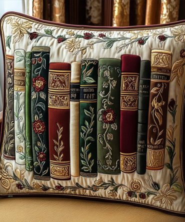 Classic Chapters Quilted Pillow Cover — Timeless Quilted Decorative Pillowcase With Literary Motifs For Cozy, Curated Interiors