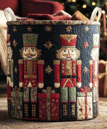 Festive Nutcracker Quilted Laundry Hamper — Large Decorative Holiday Fabric Storage Basket With Sturdy Handles