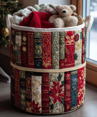 Classic Volumes Quilted Laundry Hamper – Timeless Book-Pattern Fabric Laundry Basket, Foldable Organizer For Study & Living Rooms