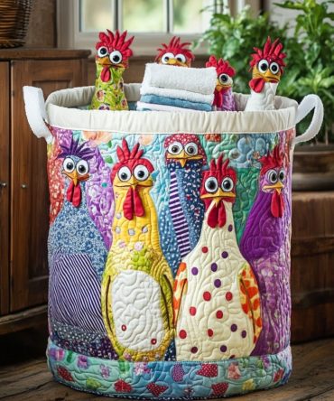 Charming Chicken Quilted Laundry Hamper - Foldable Durable Fabric Basket For Laundry & Linens, Cute Farmhouse Decor