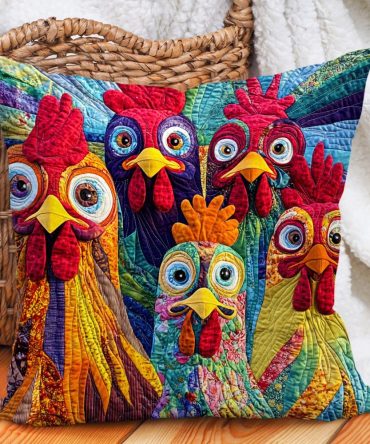 Farmhouse Fun 'Cluckin' Crazy' Quilted Pillow Cover — Playful Chicken Motif Cotton-Blend Accent For Rustic & Country Homes