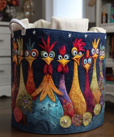 Cluckin Colors Quilted Fabric Laundry Hamper — Colorful Foldable Laundry Basket With Handles For Kitchen, Bedroom, Nursery