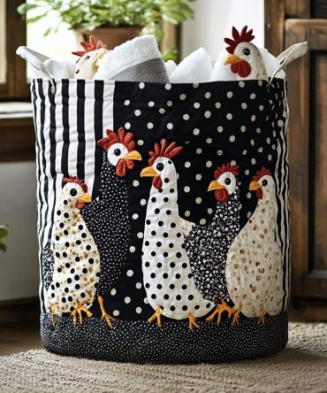 Cluckin' Cool Quilted Laundry & Storage Basket — Foldable Decorative Hamper With Handles For Farmhouse, Kitchen, Nursery & Mudroom