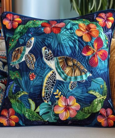 Coastal Bloom Quilted Pillow Cover - Floral & Ocean Fusion Decorative Pillowcase For Seaside Style Living Rooms & Bedrooms