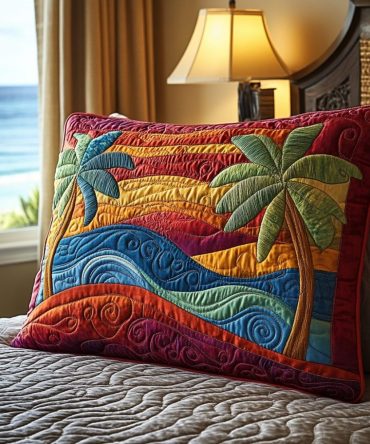 Coastal Linen-Style Quilted Pillow Cover — Light & Breezy Beach Bedroom Accent, Breathable Fabric, Easy-Care Decorative Case