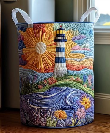 Coastal Light Quilted Laundry Hamper — Lightweight Nautical Fabric Storage With Handles, Foldable Design & Easy-Care For Beachy Home Organization