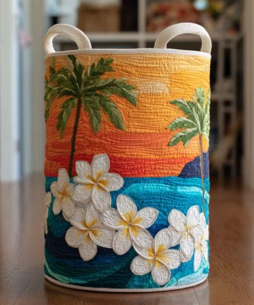 Coastal Bloom Quilted Laundry Hamper – Floral Fabric Laundry Basket, Lightweight & Foldable With Soft Quilting For Stylish Storage