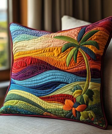 Coastal Quilted Throw Pillow Cover - Coastal Breeze Nautical Accent Decorative Pillowcase For Sofa & Patio