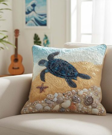 Coastal Quilted Throw Pillow Cover — Nautical Beach Accent For Sofa & Bedroom, Breathable Cotton-Blend With Zip