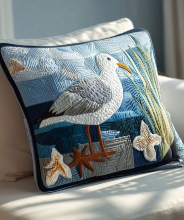 Coastal Flyer Quilted Throw Pillow Cover — Nautical Stitched Square Pillowcase With Beach-Inspired Design For Coastal Living Rooms And Sunrooms