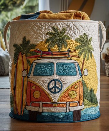 Coastal Quilted Laundry Hamper — Large Decorative Foldable Basket For Beach House, Bathroom Or Bedroom; Durable, Easy-Store Organizer