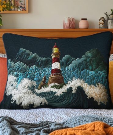 Coastal Glow Quilted Pillowcase — Beach-Inspired Glow Motif Decorative Pillow Cover, Serene Seaside Accent For Coastal & Nautical Interiors