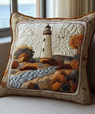Coastal Light Quilted Pillow Cover — Sea-Inspired Decorative Throw Pillowcase, Coastal Blue Accent For Beach Cottage & Nautical Interiors