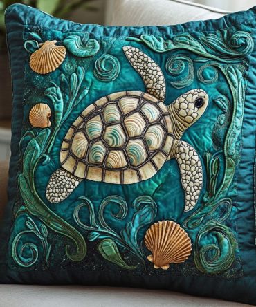 Coastal Mosaic Quilted Pillowcase - Mosaic Tile & Sea Tone Design, Decorative Quilted Cover For Beachy Interiors