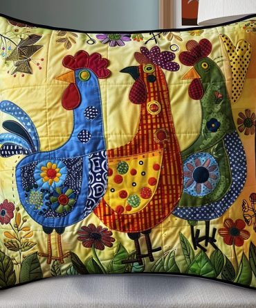 Cock-A-Doodle Dreams Quilted Pillowcase - Playful Rooster Design, Cozy Quilting, Farmhouse Decorative Pillow Cover, Easy Care