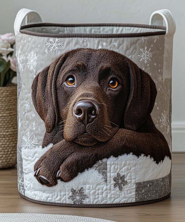 Cocoa Snow Quilted Laundry Hamper — Warm Neutral Fabric Bin With Snowflake Motif, Foldable & Stylish For Cozy Home Storage