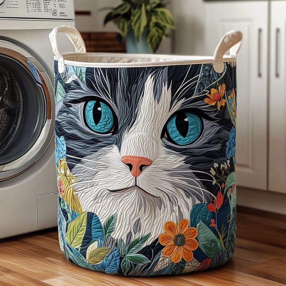 Color Cats Quilted Laundry Hamper – Vibrant Cat Print Collapsible Fabric Basket With Handles For Fun, Functional Storage