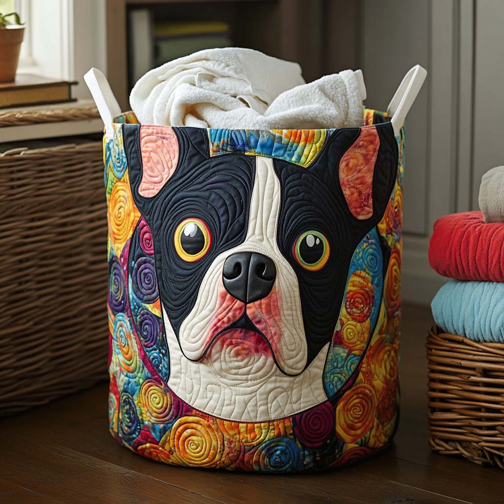 Color Pop Terrier Quilted Laundry Hamper — Bold Terrier Pattern Foldable Fabric Basket, Durable Washable Storage For Stylish Homes & Kids Rooms