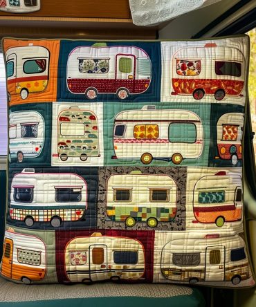 Vibrant Colorful Campervan Quilted Pillow Cover — Bold Retro Rv Print Decorative Throw Pillowcase, Perfect For Living Room & Rv Décor