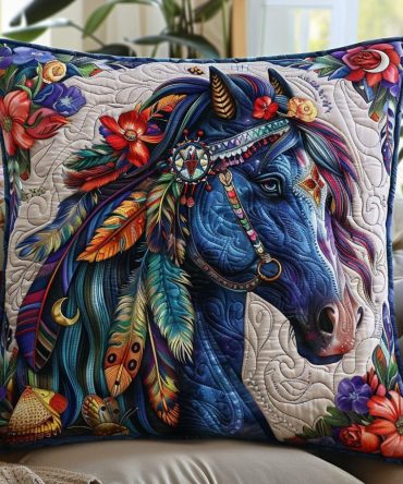 Colorful Happy Horse Quilted Pillowcase - Playful Multicolor Horse Design, Soft Quilted Cover For Kids Rooms & Cheerful Living Spaces