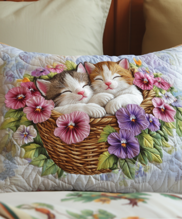Vibrant Kitten Quilted Pillow Cover — Colorful Kittens Decorative Throw Pillowcase, Playful Cat-Themed Accent For Kids & Cat Lovers’ Rooms