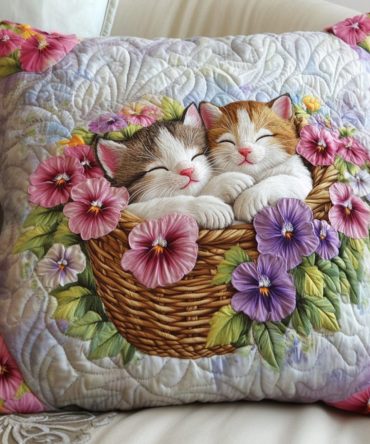 Colorful Kittens Quilted Pillow Cover With Playful Cat Art, Soft Cotton Blend Decorative Throw Pillowcase For Nursery, Kids Room & Gifts