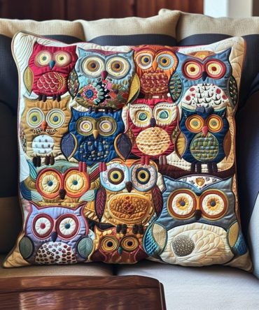 Colorful Owls Quilted Pillowcase — Bright Multicolor Quilted Decorative Pillow Cover To Energize Living Rooms, Kids' Rooms & Boho Spaces