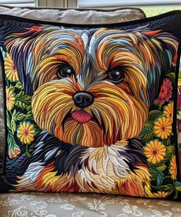 Vibrant Colorful Yorkshire Quilted Pillow Cover — Multi-Color Dog Print Decorative Throw Case, Soft Cotton-Blend Accent For Sofa & Bed