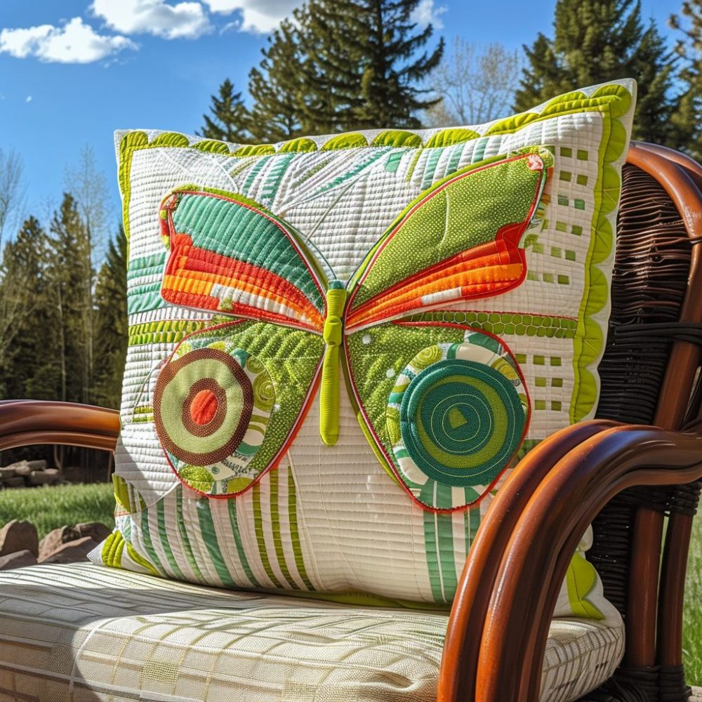 Colorful Butterfly Quilted Pillow Cover - Bright Floral & Butterfly Throw Pillowcase, Soft Decorative Cushion For Living Room & Bedroom