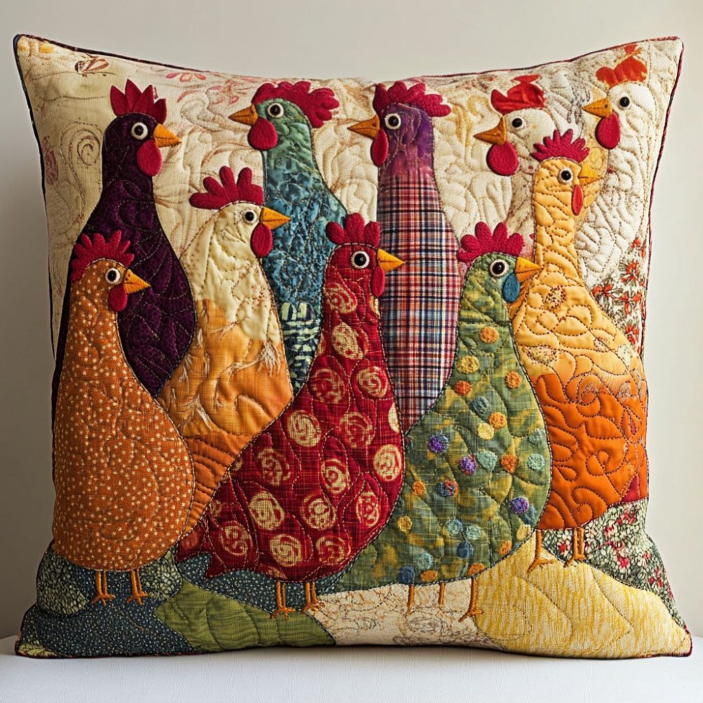 Colorful Coop Quilt-Texture Throw Pillow Cover – Premium Zippered Decorative Cushion Case, Farmhouse Accent, Soft Machine-Washable Fabric