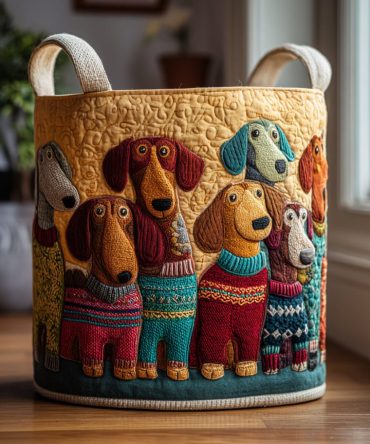 Colorful Dachshunds Quilted Laundry Hamper — Vibrant Foldable Laundry Basket With Handles For Stylish Room Organization & Gift Giving