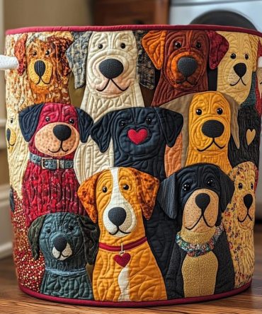 Colorful Dogs Quilted Laundry Hamper — Playful Pet Print Fabric Basket For Kids’ Rooms, Toy Storage & Laundry Organization