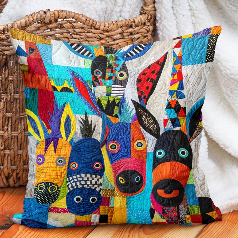 Colorful Donkey Quilted Pillow Cover - Vibrant Decorative Pillow Sham, Lightweight Cotton, Playful Accent For Boho Or Kids Rooms - Image 2