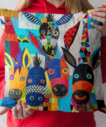 Colorful Donkey Quilted Pillow Cover - Vibrant Decorative Pillow Sham, Lightweight Cotton, Playful Accent For Boho Or Kids Rooms