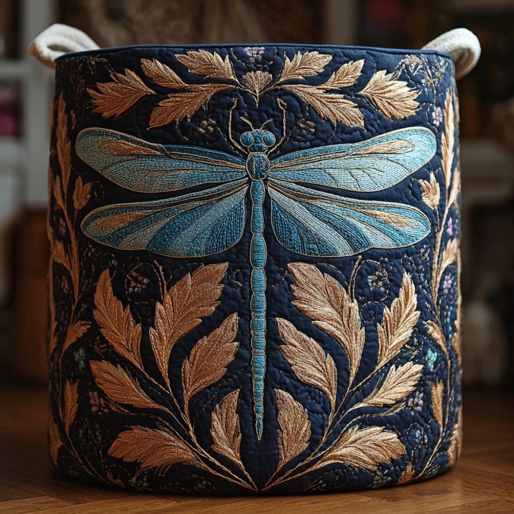 Vibrant Dragonfly Quilted Laundry Hamper - Large Foldable Fabric Laundry Basket, Durable Washable & Stylish
