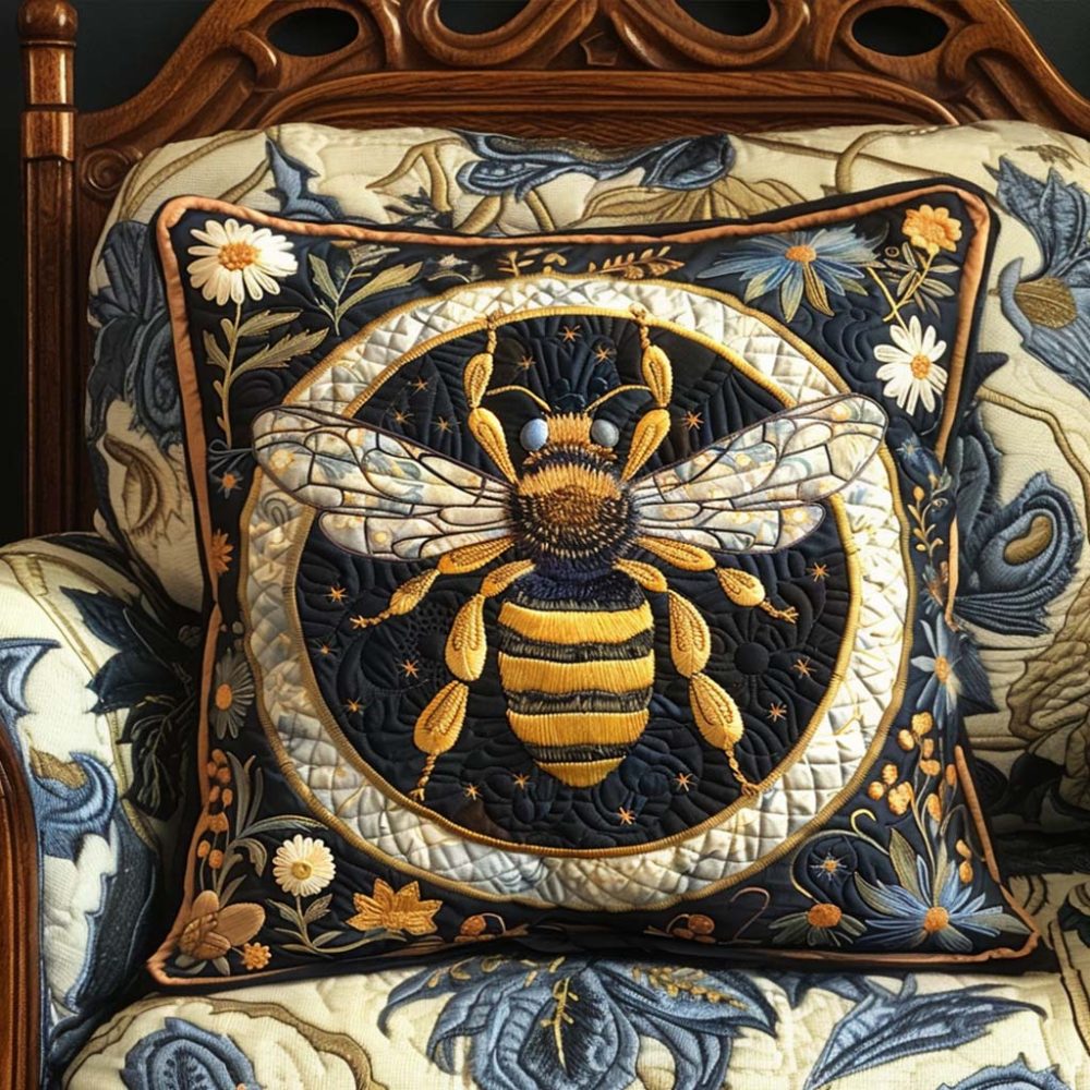 Colorful Hive Quilted Throw Pillow Cover — Vibrant Geometric Bee Hive Pattern, Soft Textured Fabric, 18X18In Modern Accent