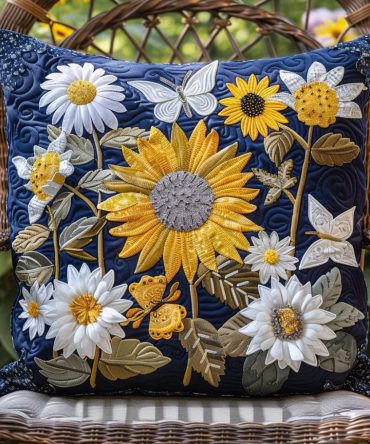 Colorburst Sunflower Quilted Pillow Cover - Multicolor Floral Throw Pillowcase For Living Room, Patio Pillows & Boho Decor