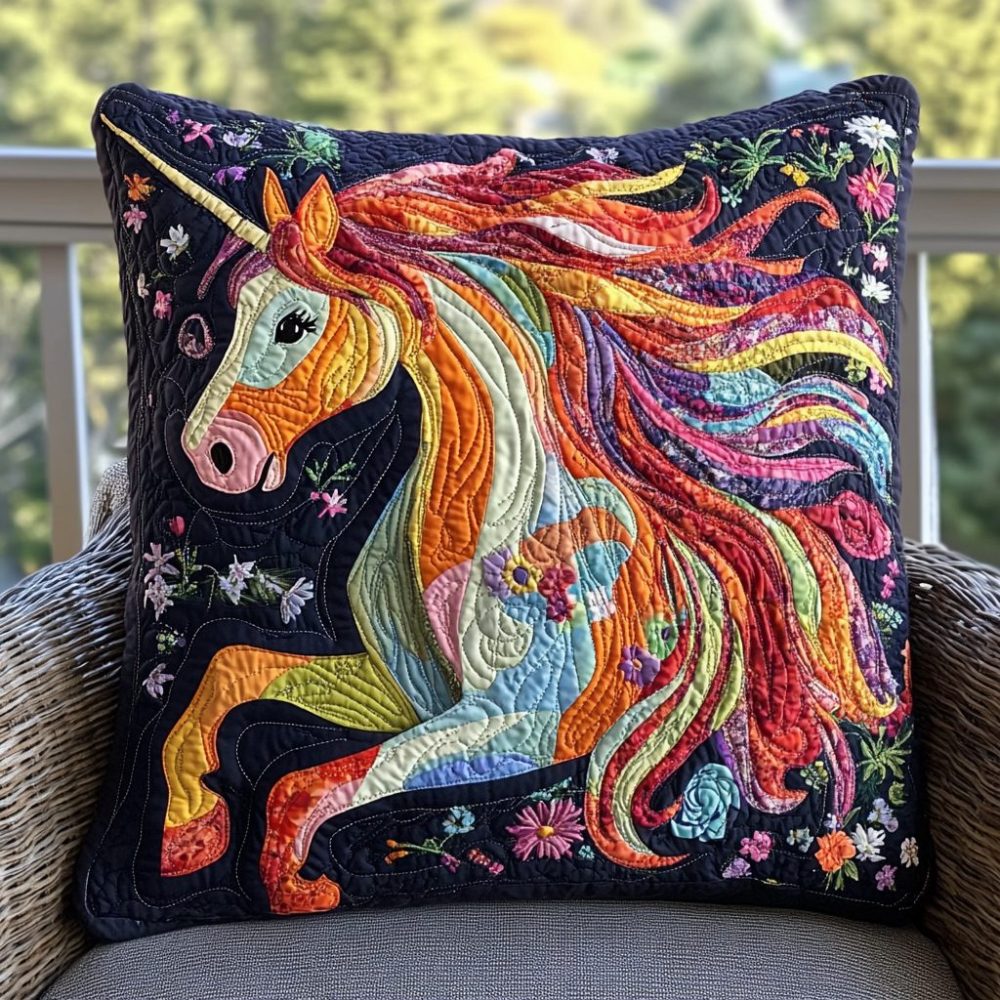 Colorful Wild Horse Quilted Pillow Cover – Vibrant Equine Artwork For Boho, Eclectic & Kids' Rooms (Playful, Durable, Machine Wash Friendly)