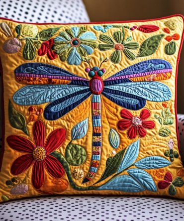 Colorful Wings Quilted Pillow Cover — Vibrant Butterfly Floral Throw Accent, Decorative Pillowcase For Boho, Cottage & Eclectic Home Styles